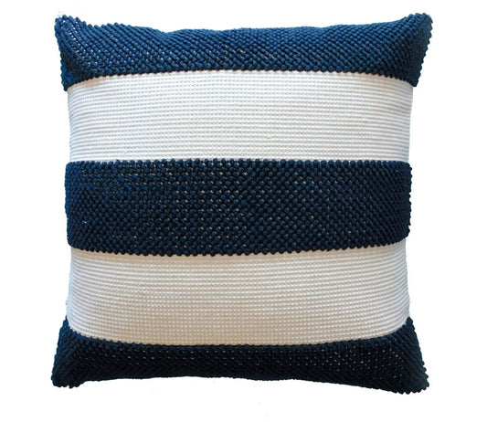 Maurice 3 Striped Blue Ecru Throw Pillow_Mani home decor_front side 