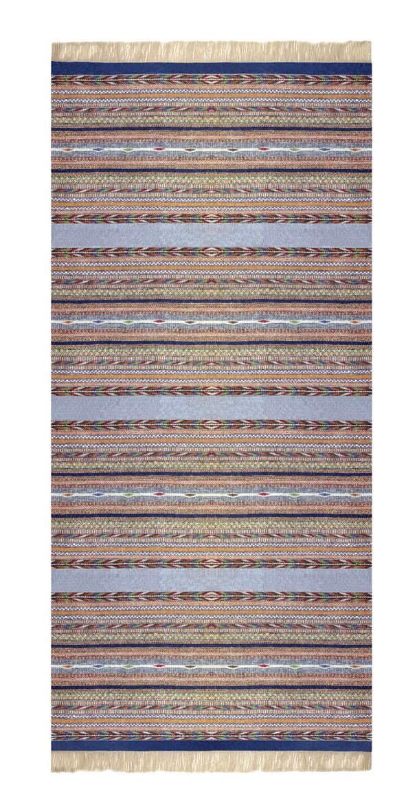 Handwoven Rainbow Striped Rug in blue_Mani home decor_front side 