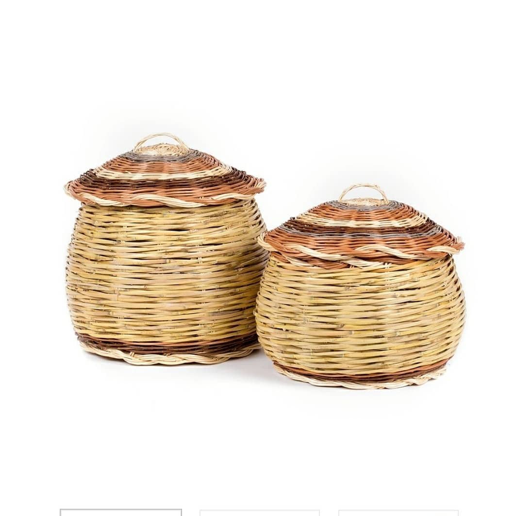 Handwoven Storage Basket with Lid_Mani Home decor_front side set of 2 